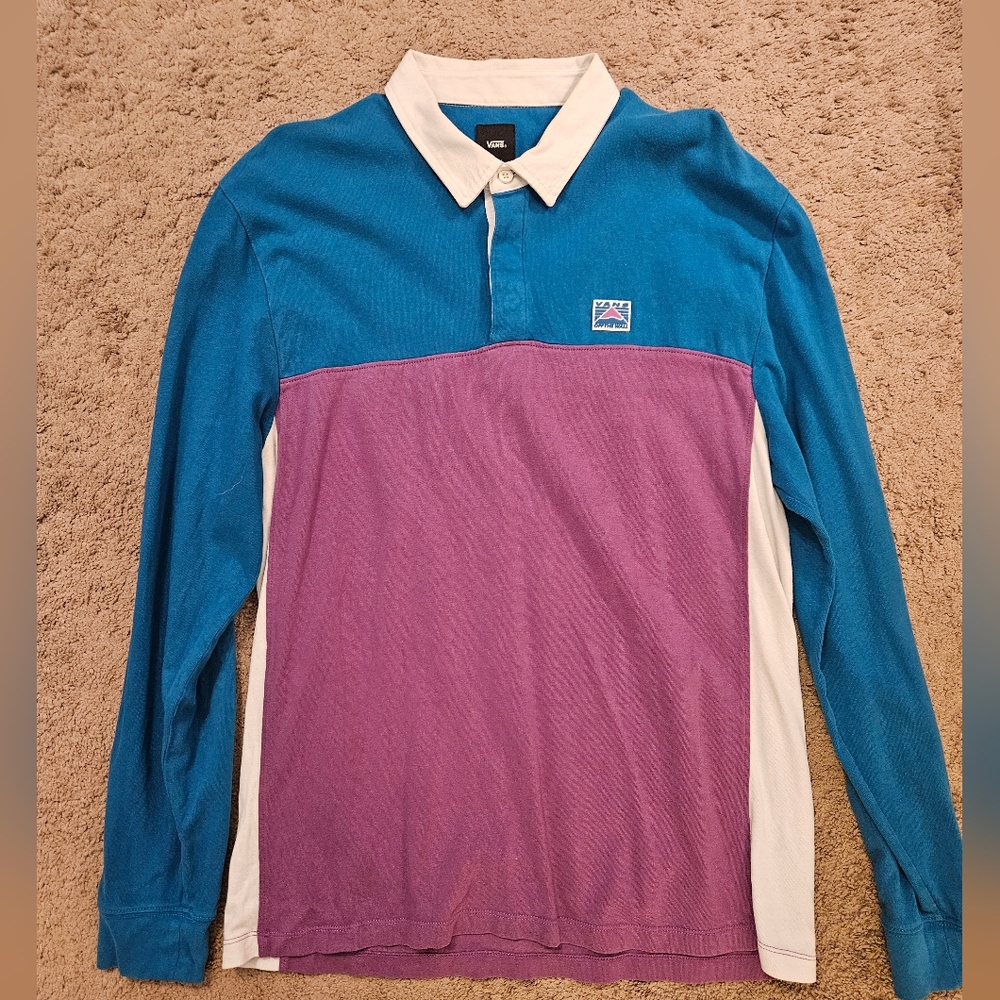 Vans Blue and Purple Long Sleeve Polo